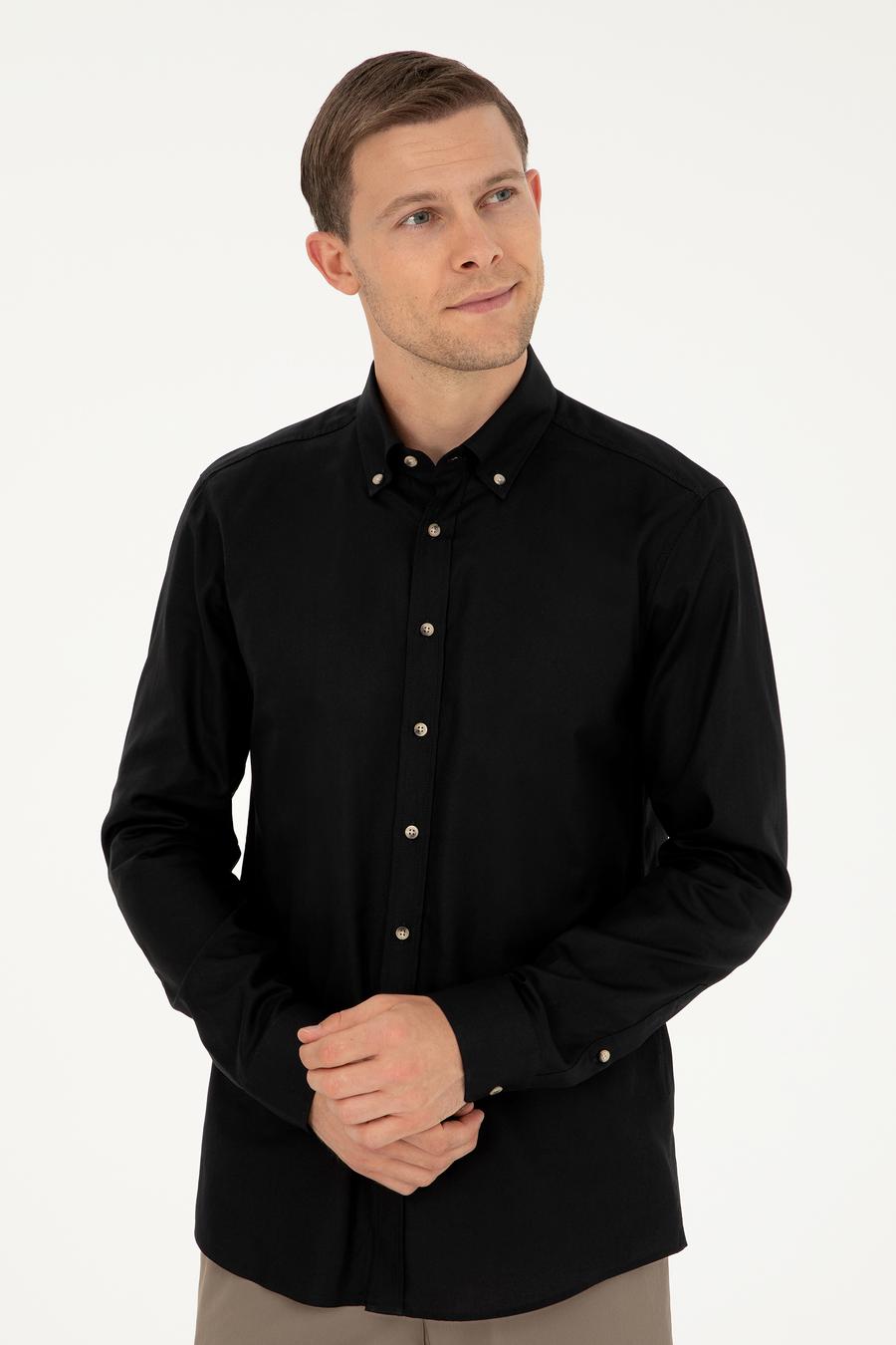 Siyah Slim Fit %100 Pamuk Oxford Gömlek - 50270162133
