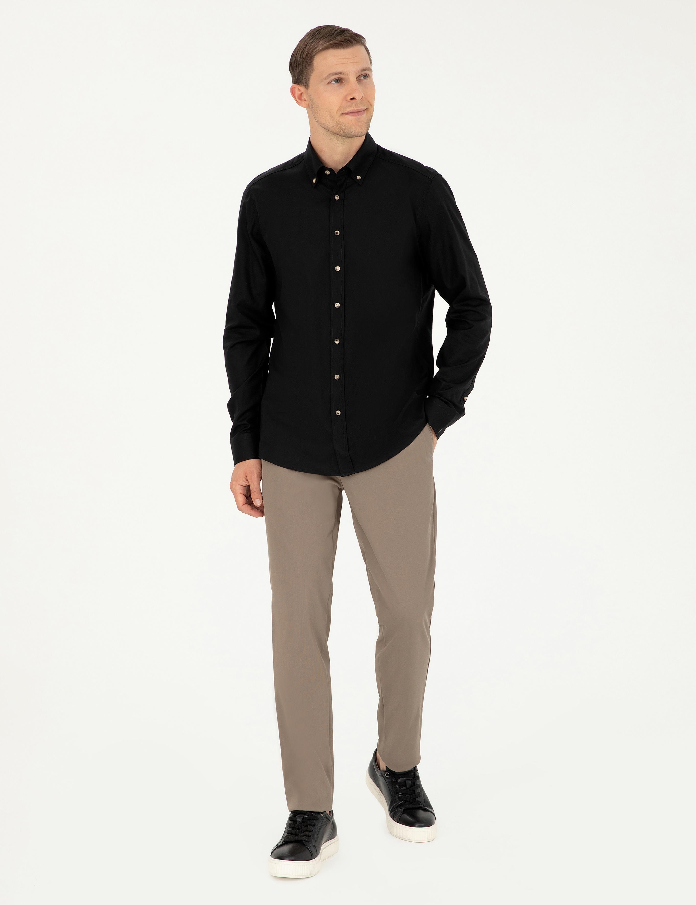 Siyah Slim Fit %100 Pamuk Oxford Gömlek - 50270162133