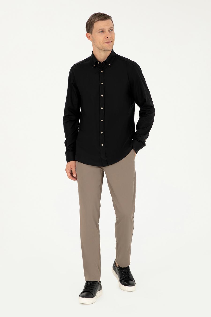 Siyah Slim Fit %100 Pamuk Oxford Gömlek - 50270162133
