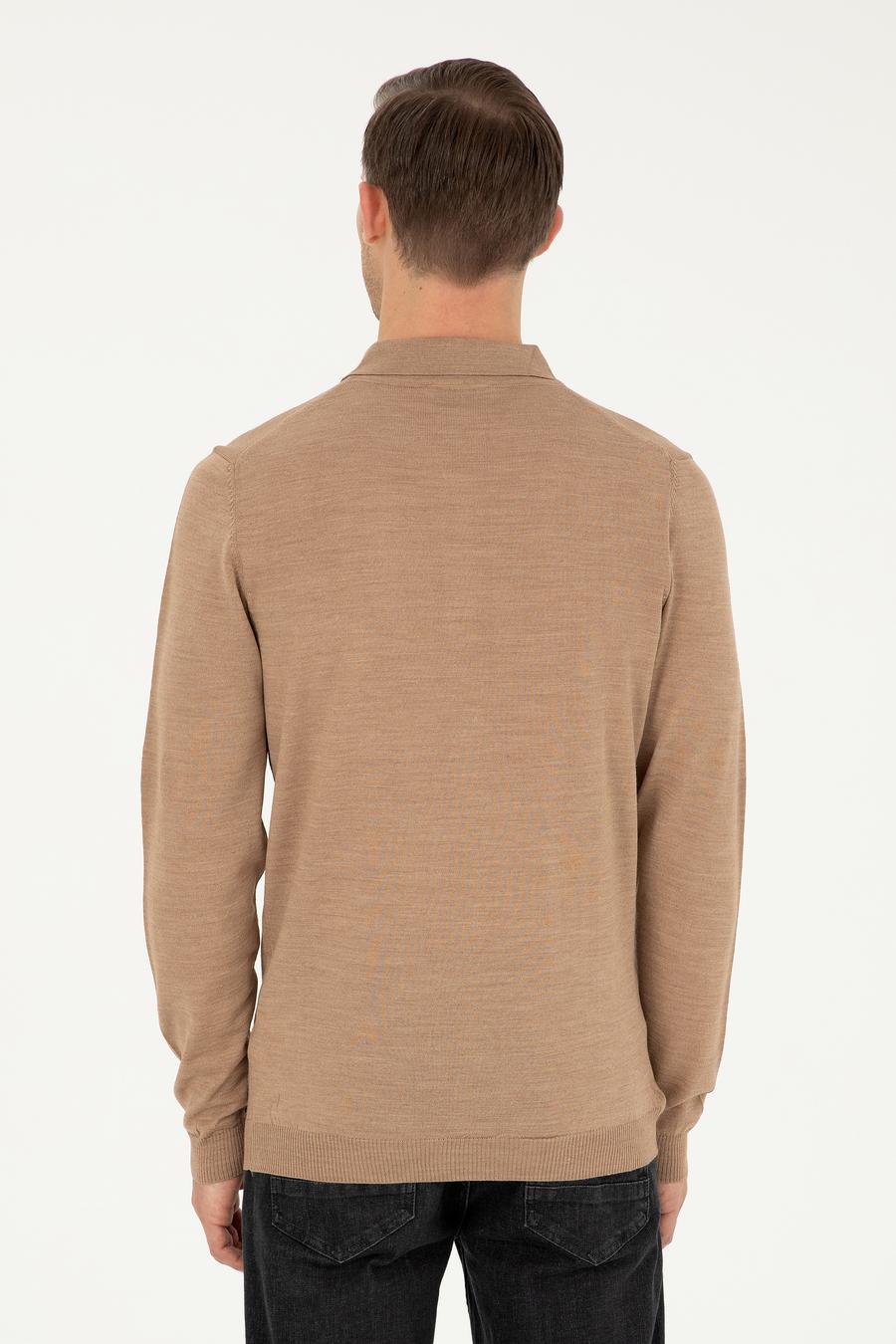 Camel Slim Fit Yün Karışımlı Polo Yaka Basic Triko Kazak - 50270169013