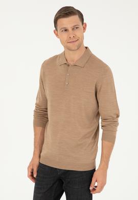 Camel Slim Fit Yün Karışımlı Polo Yaka Basic Triko Kazak