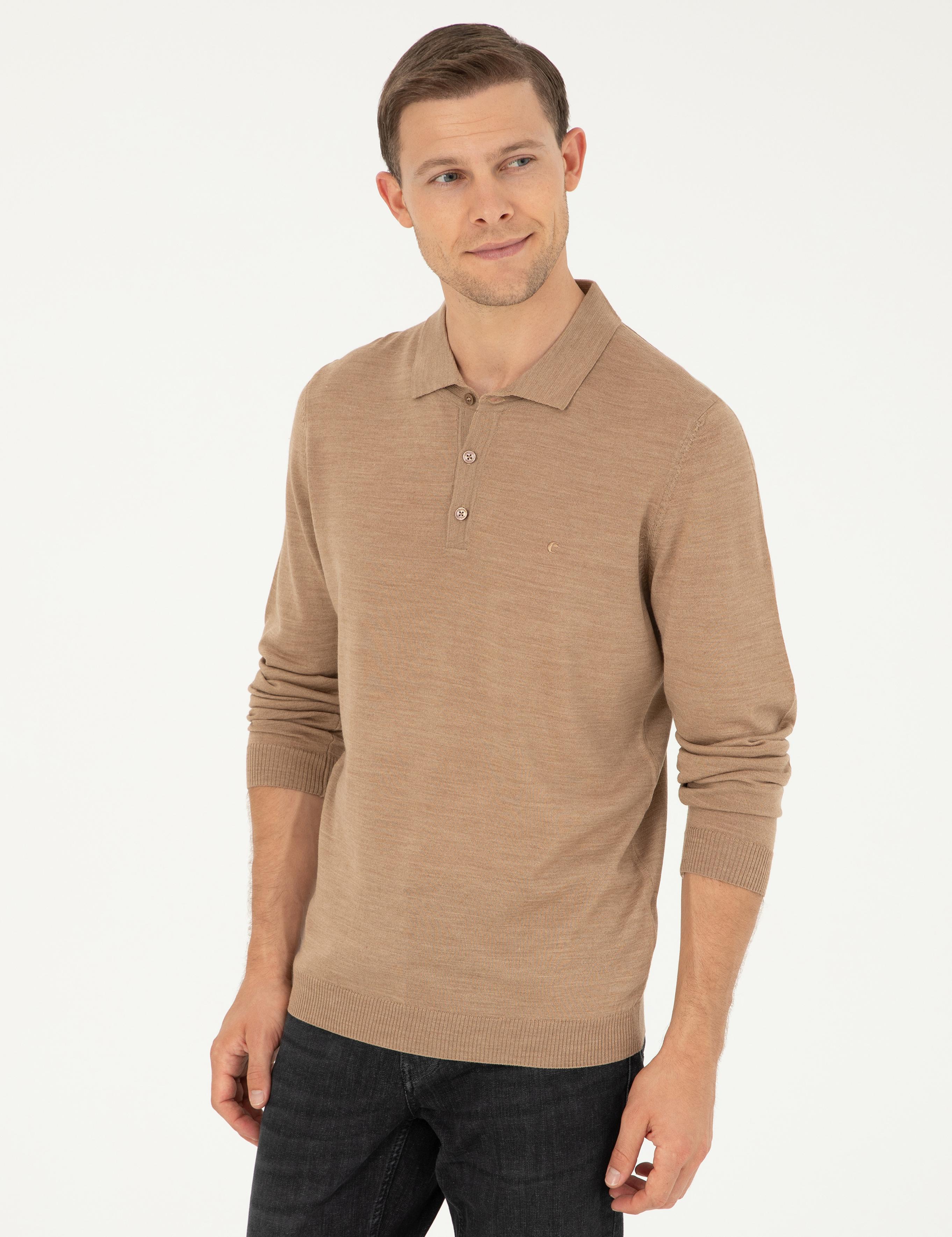 Camel Slim Fit Yün Karışımlı Polo Yaka Basic Triko Kazak - 50270169013