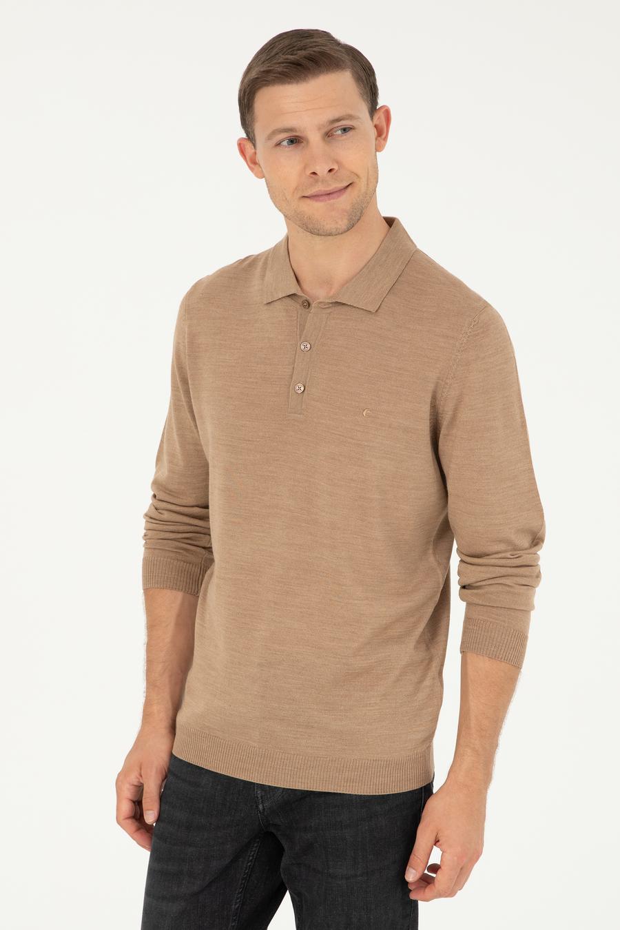 Camel Slim Fit Yün Karışımlı Polo Yaka Basic Triko Kazak - 50270169013