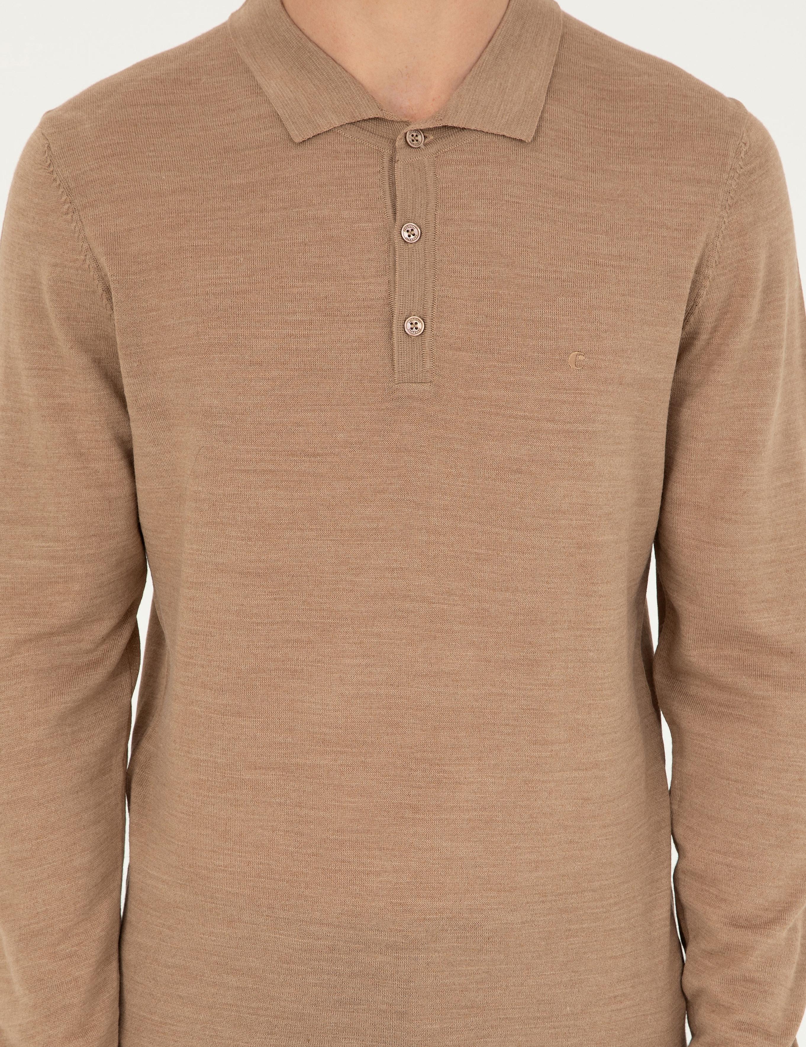 Camel Slim Fit Yün Karışımlı Polo Yaka Basic Triko Kazak - 50270169013