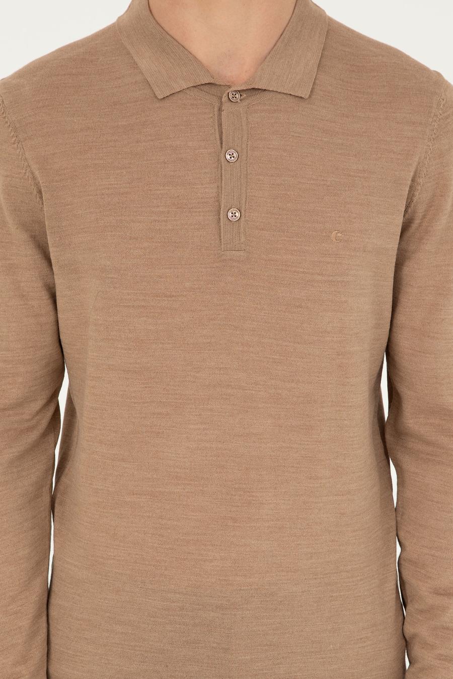 Camel Slim Fit Yün Karışımlı Polo Yaka Basic Triko Kazak - 50270169013