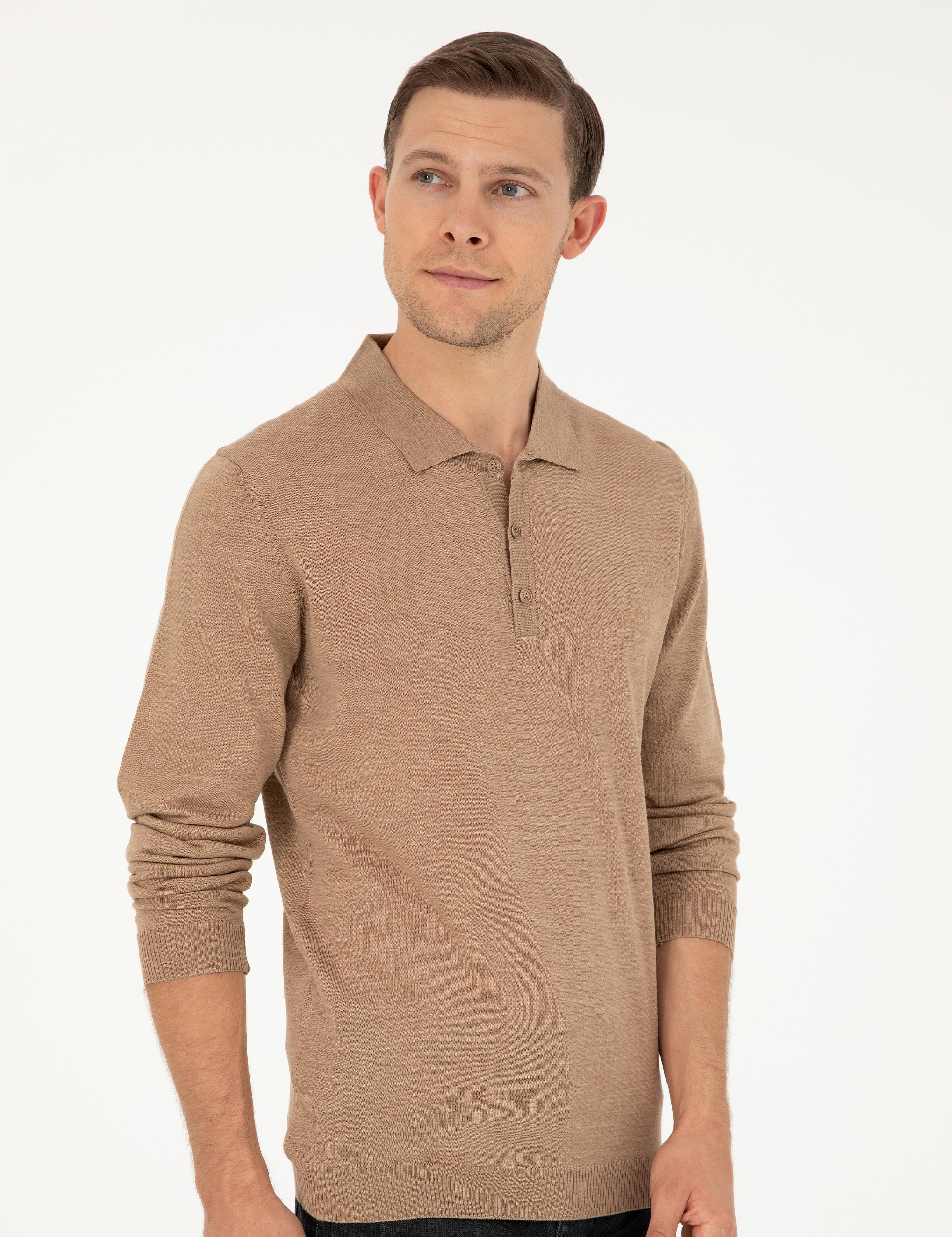 Camel Slim Fit Yün Karışımlı Polo Yaka Basic Triko Kazak - 50270169013
