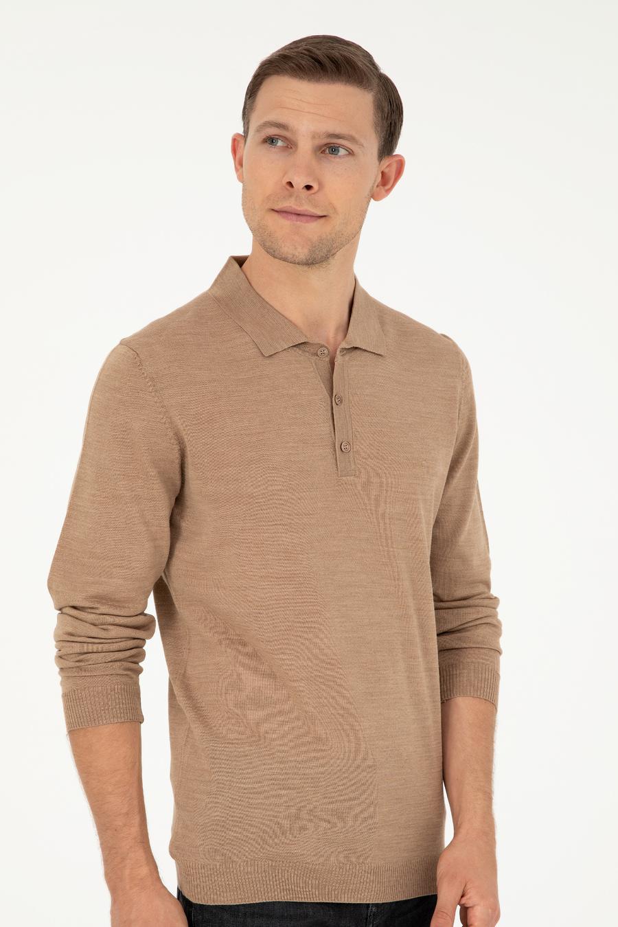 Camel Slim Fit Yün Karışımlı Polo Yaka Basic Triko Kazak - 50270169013