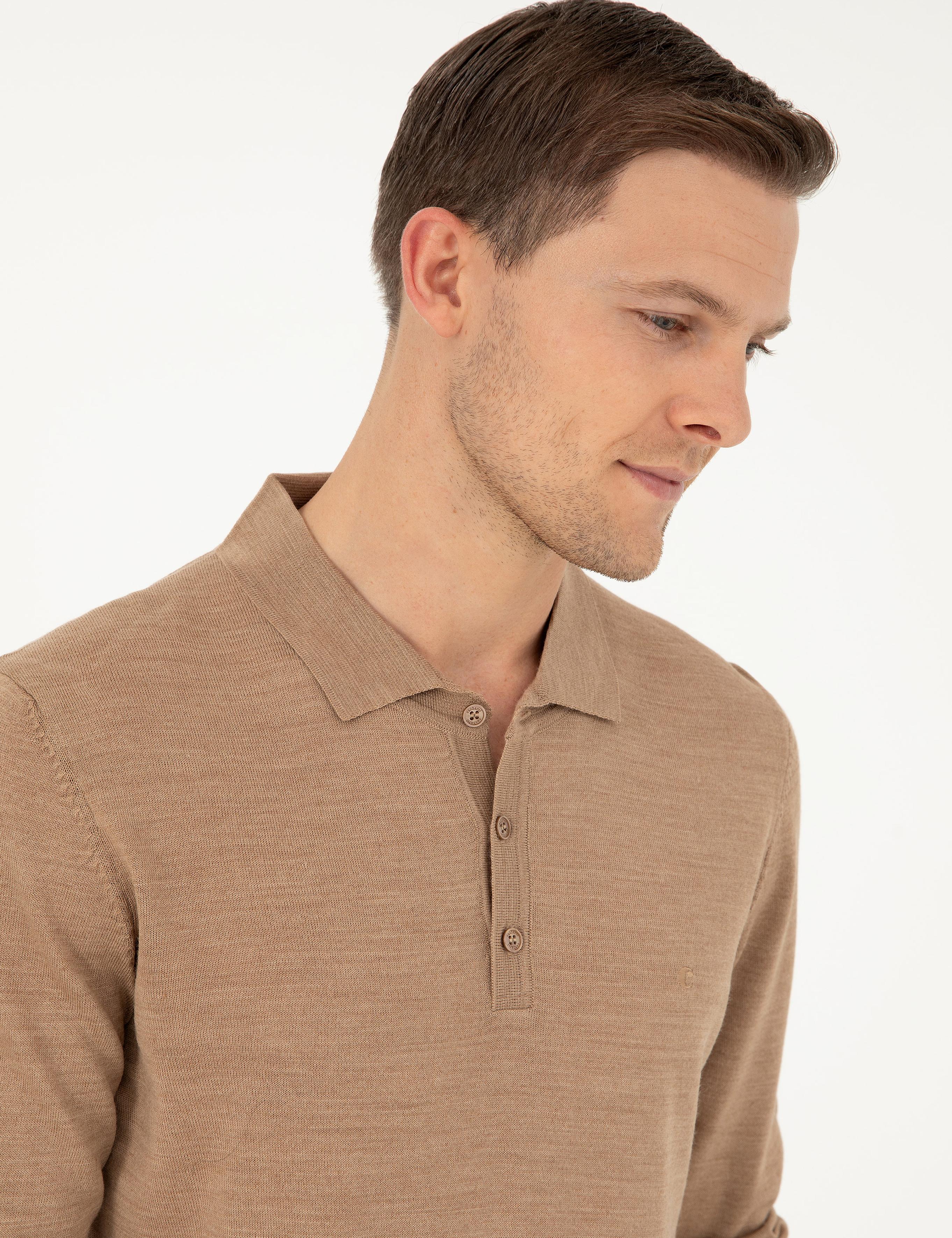 Camel Slim Fit Yün Karışımlı Polo Yaka Basic Triko Kazak - 50270169013