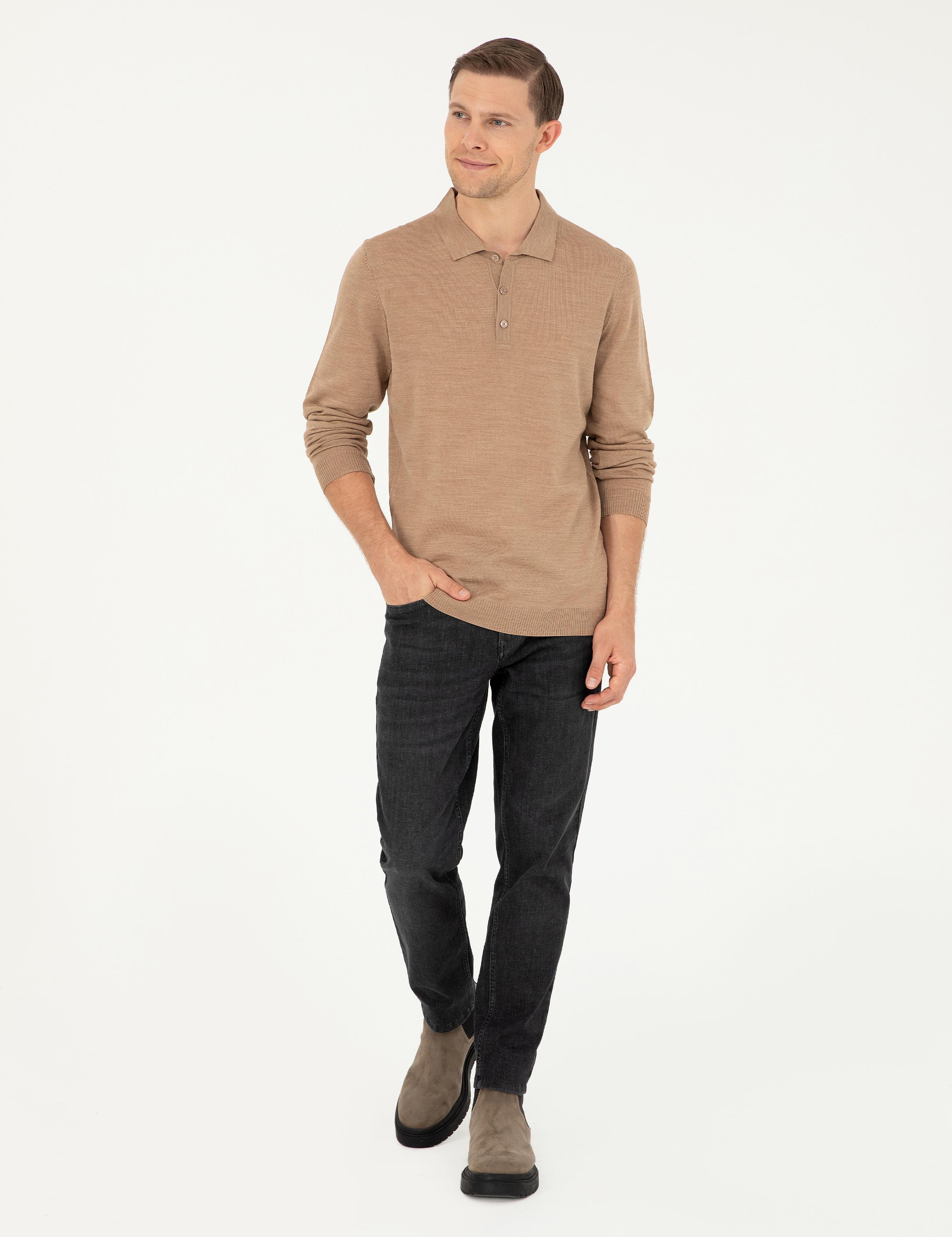 Camel Slim Fit Yün Karışımlı Polo Yaka Basic Triko Kazak - 50270169013