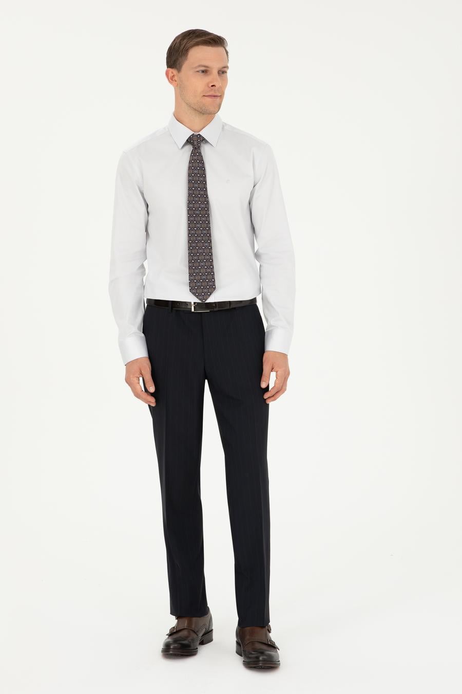 Açık Gri Slim Fit Uzun Kollu Basic Gömlek - 50270154092
