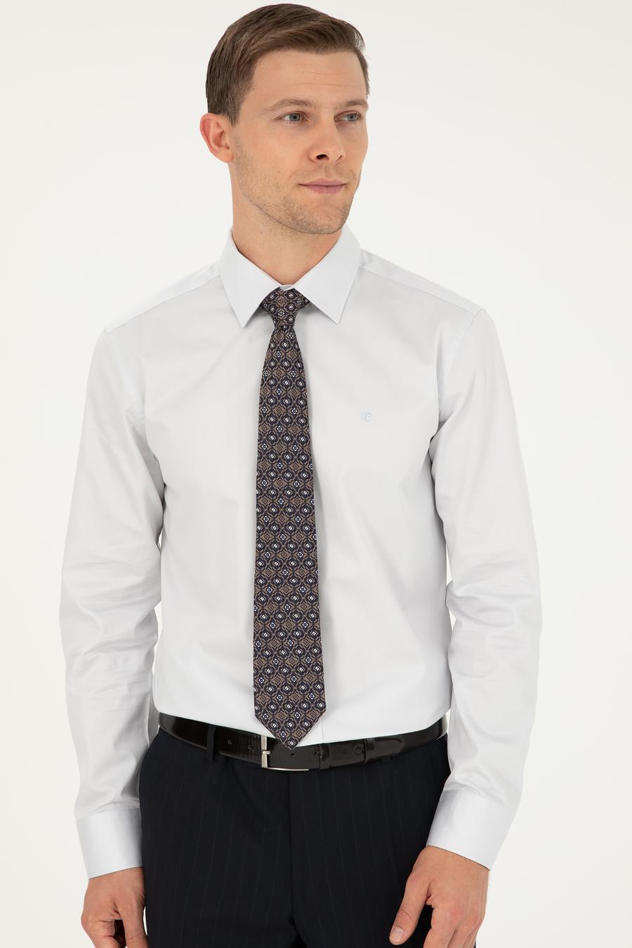 Açık Gri Slim Fit Uzun Kollu Basic Gömlek - 50270154092