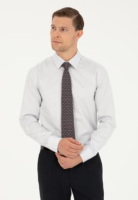 Açık Gri Slim Fit Uzun Kollu Basic Gömlek