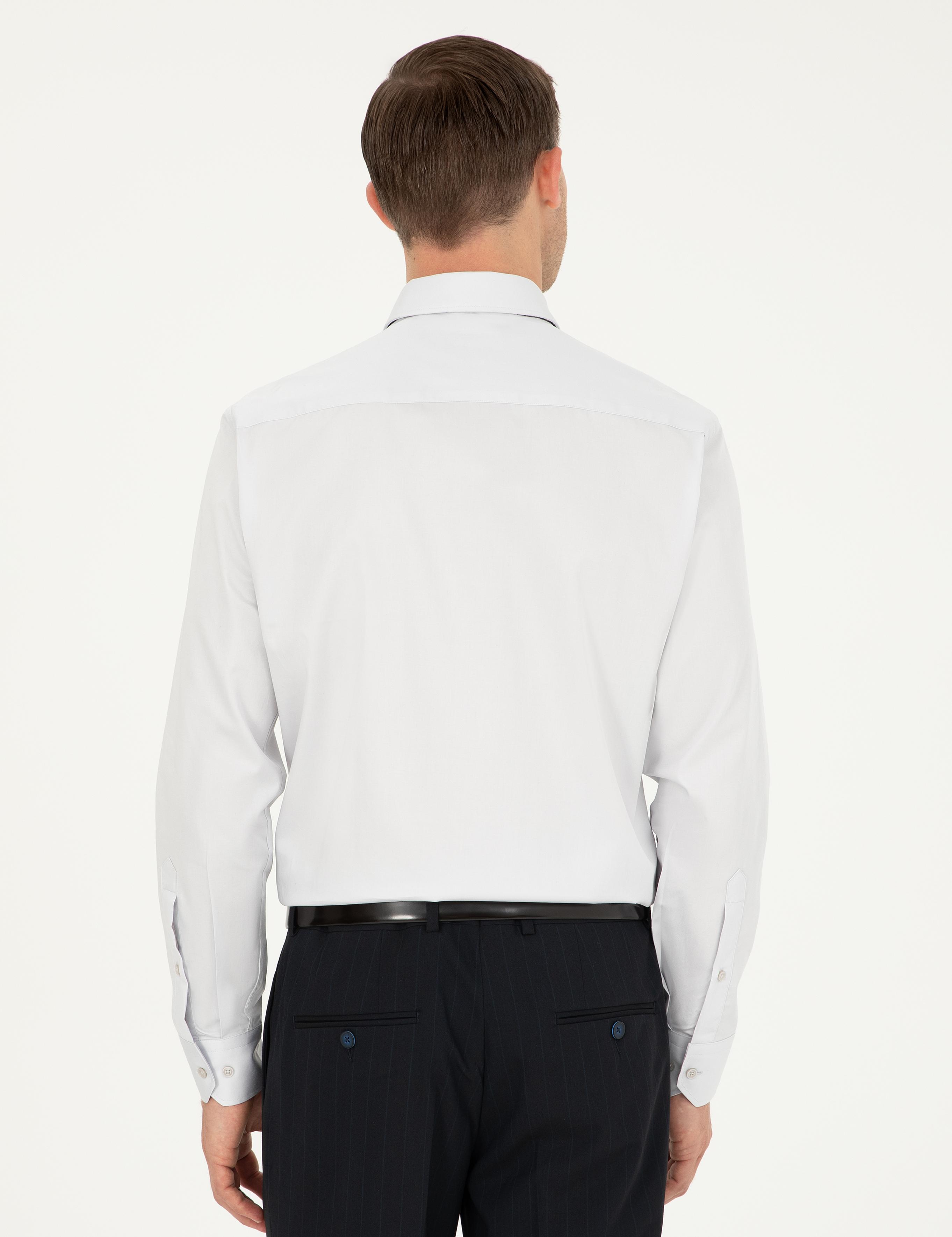 Açık Gri Slim Fit Uzun Kollu Basic Gömlek - 50270154092