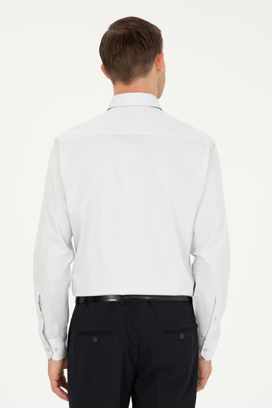Açık Gri Slim Fit Uzun Kollu Basic Gömlek - 50270154092