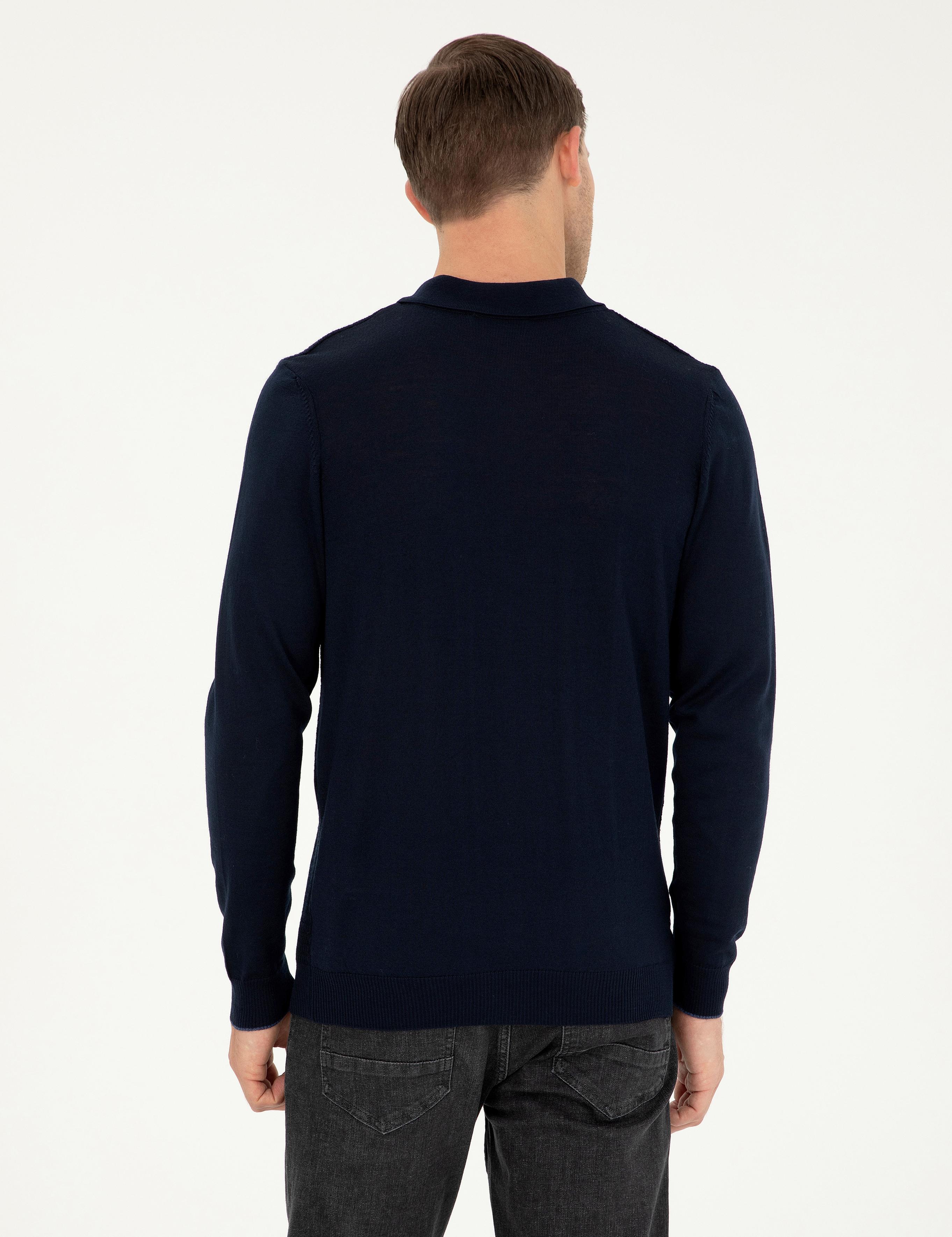 Lacivert Regular Fit Yün Karışımlı Polo Yaka Triko Kazak - 50279605017
