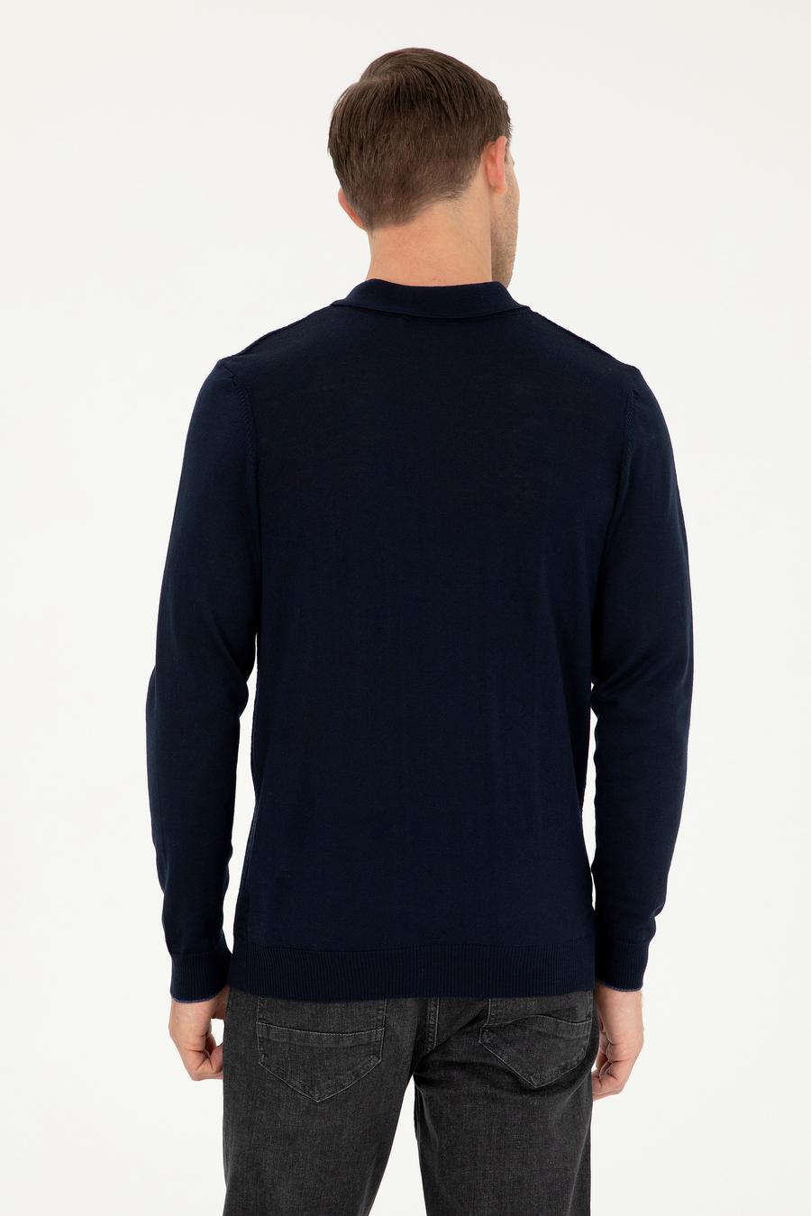 Lacivert Regular Fit Yün Karışımlı Polo Yaka Triko Kazak - 50279605017