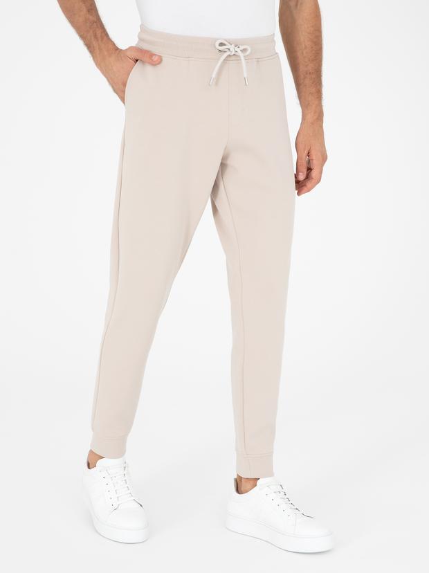 Bej Jogger Fit Paçası Lastikli Pamuk Karışımlı Eşofman Altı