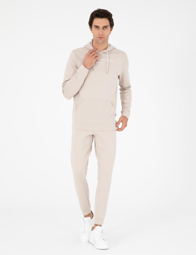 Bej Jogger Fit Paçası Lastikli Pamuk Karışımlı Eşofman Altı