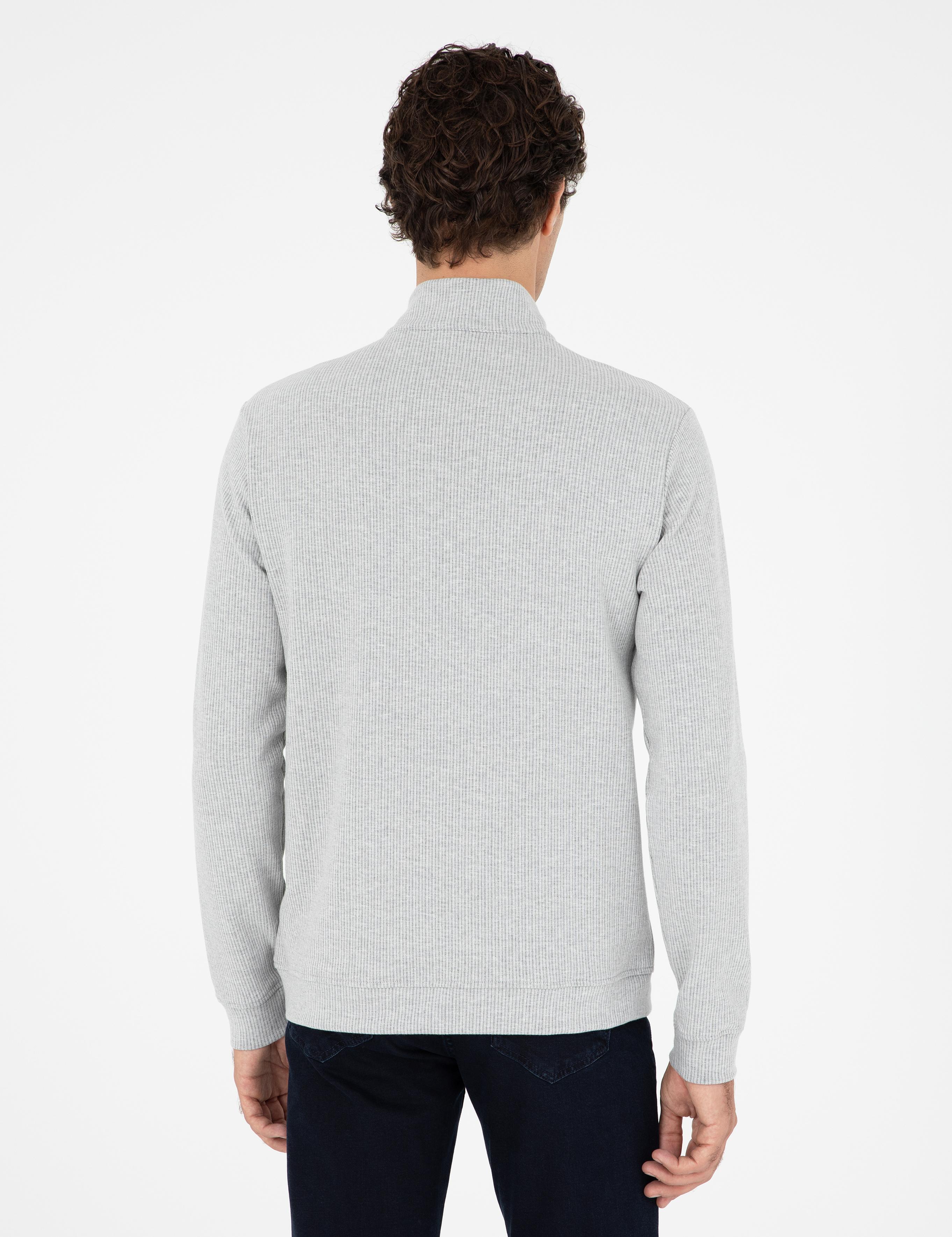 Gri Melanj Regular Fit Pamuk Karışımlı Yarım Fermuarlı Sweatshirt - 50294015003