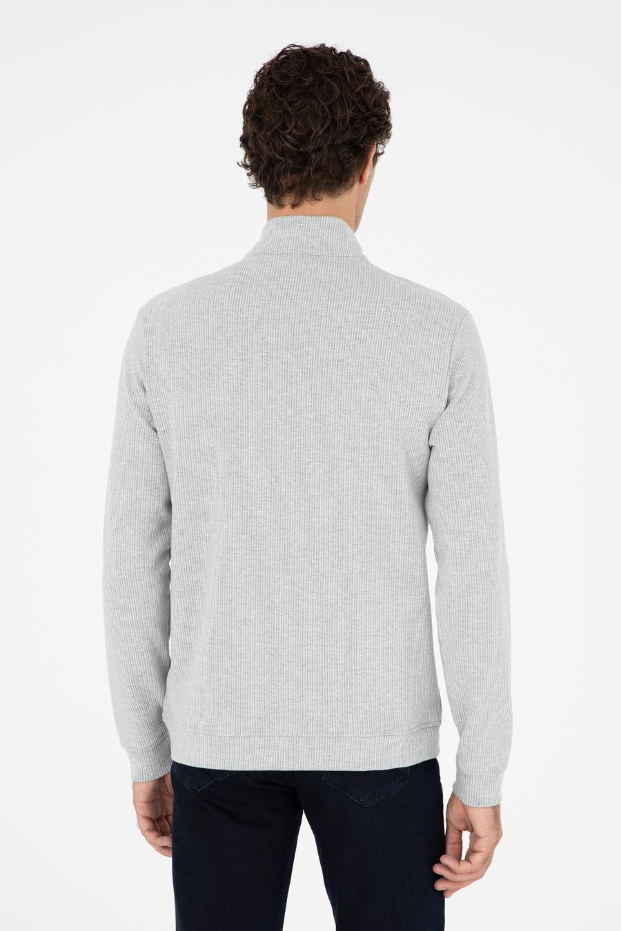 Gri Melanj Regular Fit Pamuk Karışımlı Yarım Fermuarlı Sweatshirt - 50294015003