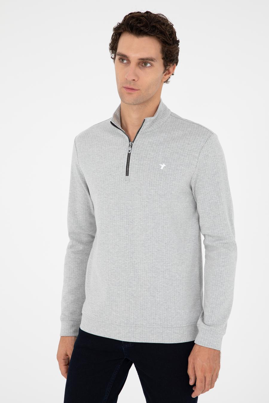 Gri Melanj Regular Fit Pamuk Karışımlı Yarım Fermuarlı Sweatshirt - 50294015003