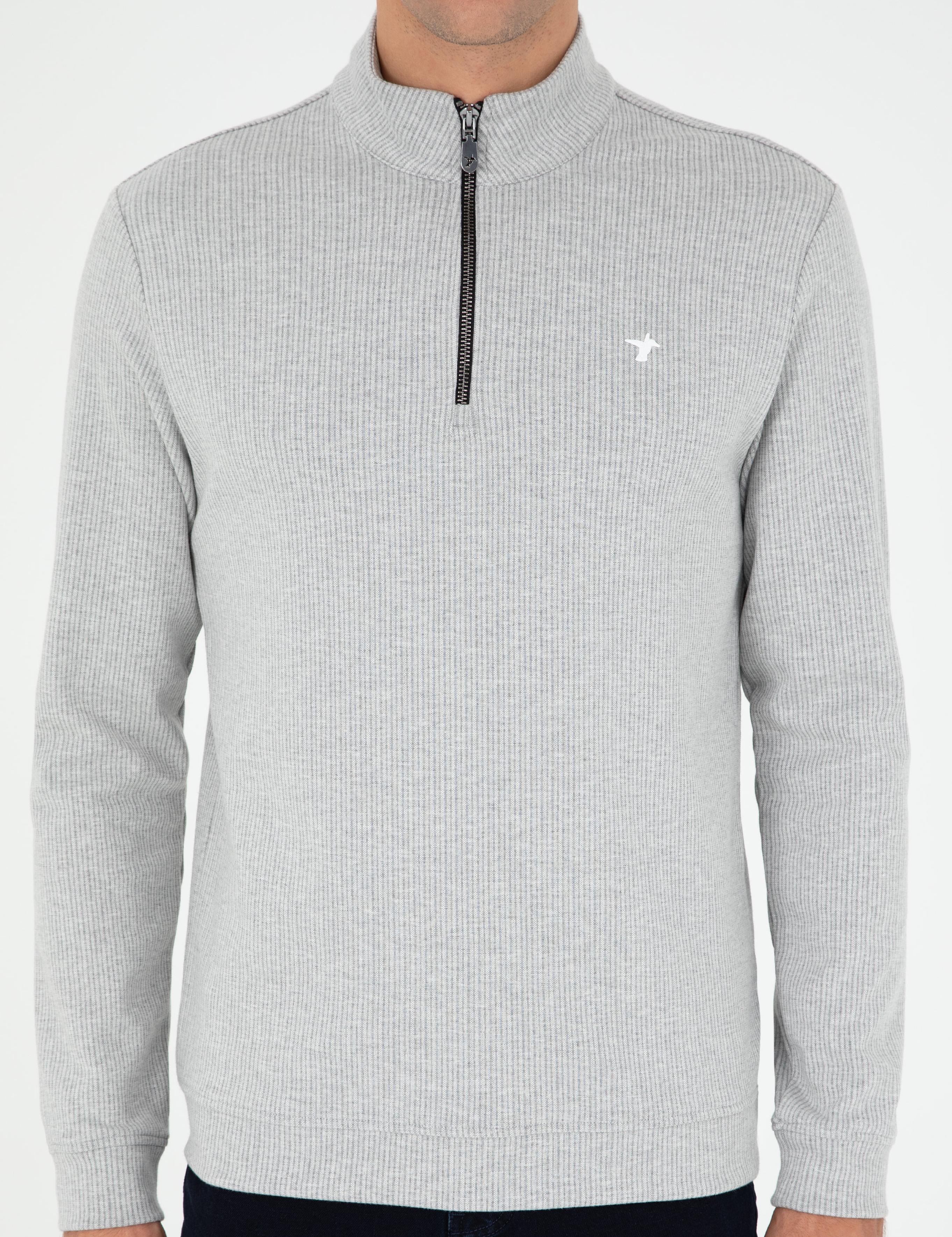 Gri Melanj Regular Fit Pamuk Karışımlı Yarım Fermuarlı Sweatshirt - 50294015003