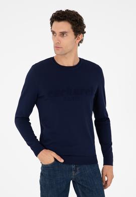 Lacivert Slim Fit Bisiklet Yaka Triko Kazak