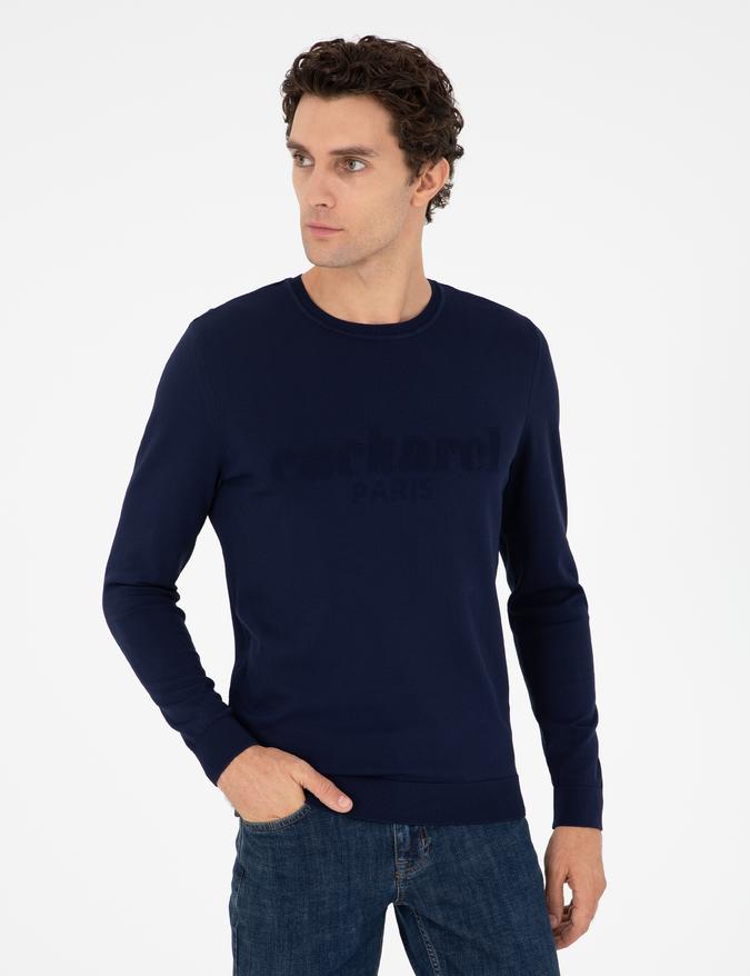 Lacivert Slim Fit Bisiklet Yaka Triko Kazak