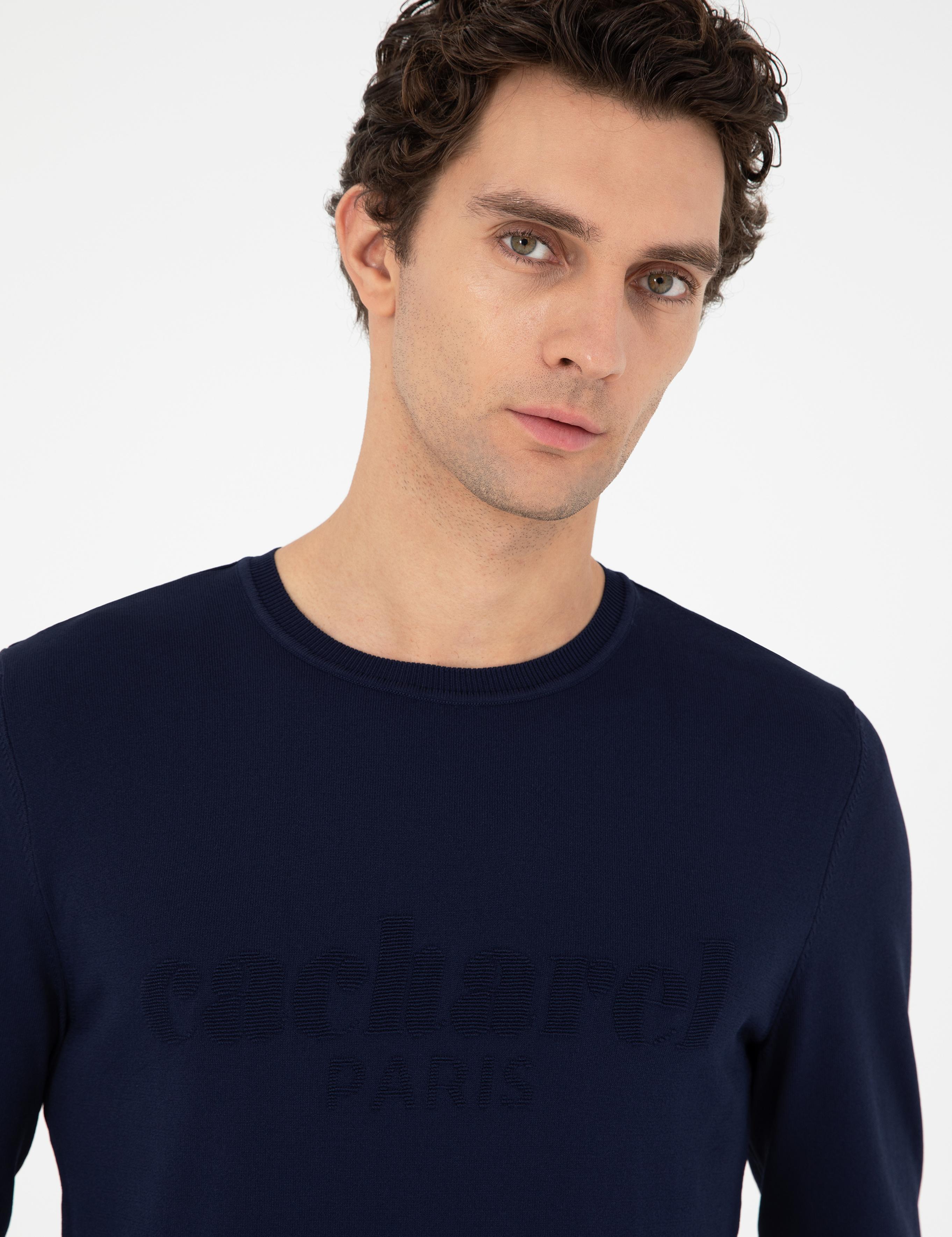 Lacivert Slim Fit Bisiklet Yaka Triko Kazak - 50293787024