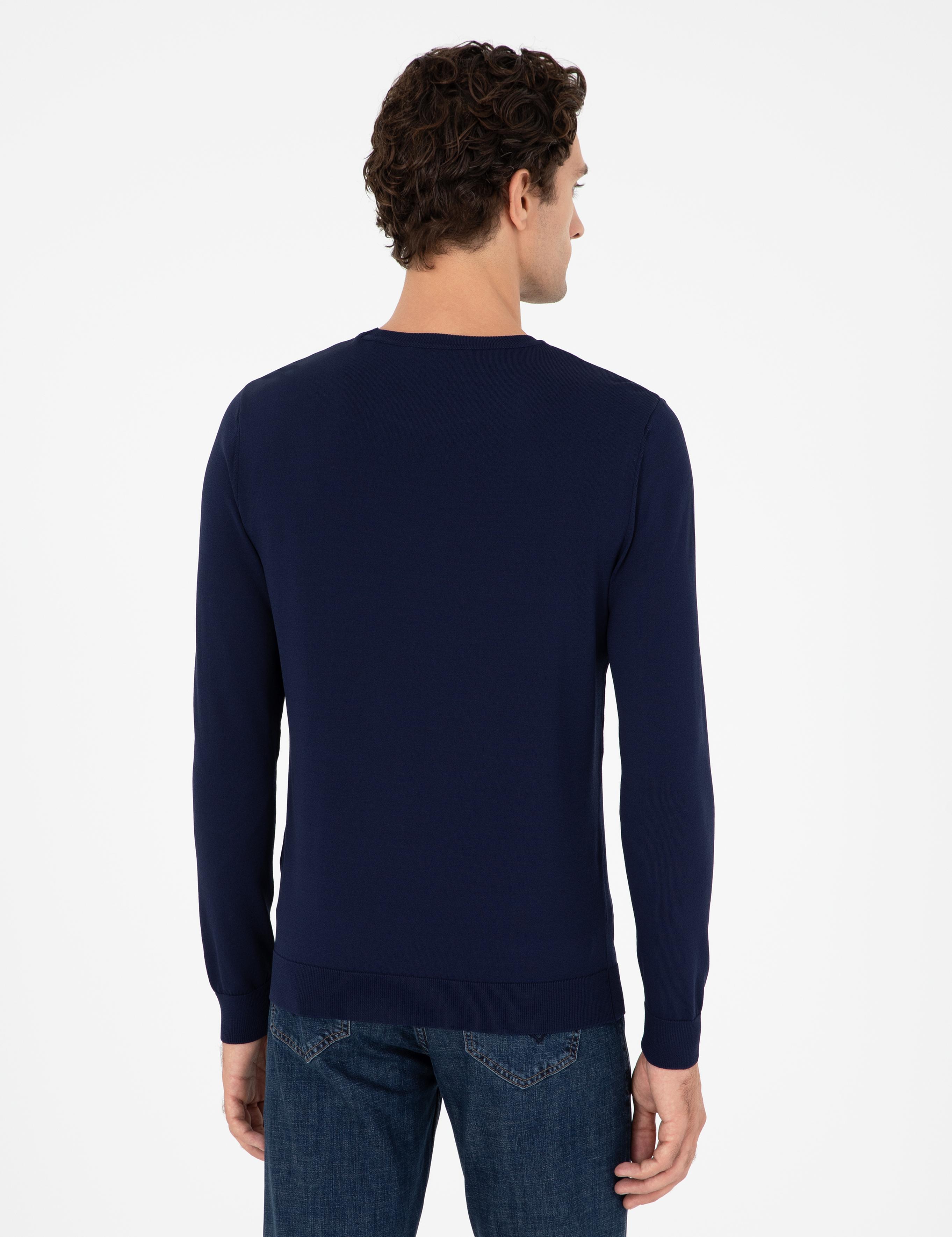 Lacivert Slim Fit Bisiklet Yaka Triko Kazak - 50293787024
