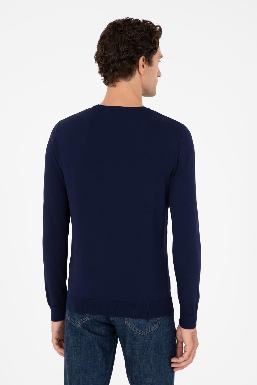 Lacivert Slim Fit Bisiklet Yaka Triko Kazak - 50293787024