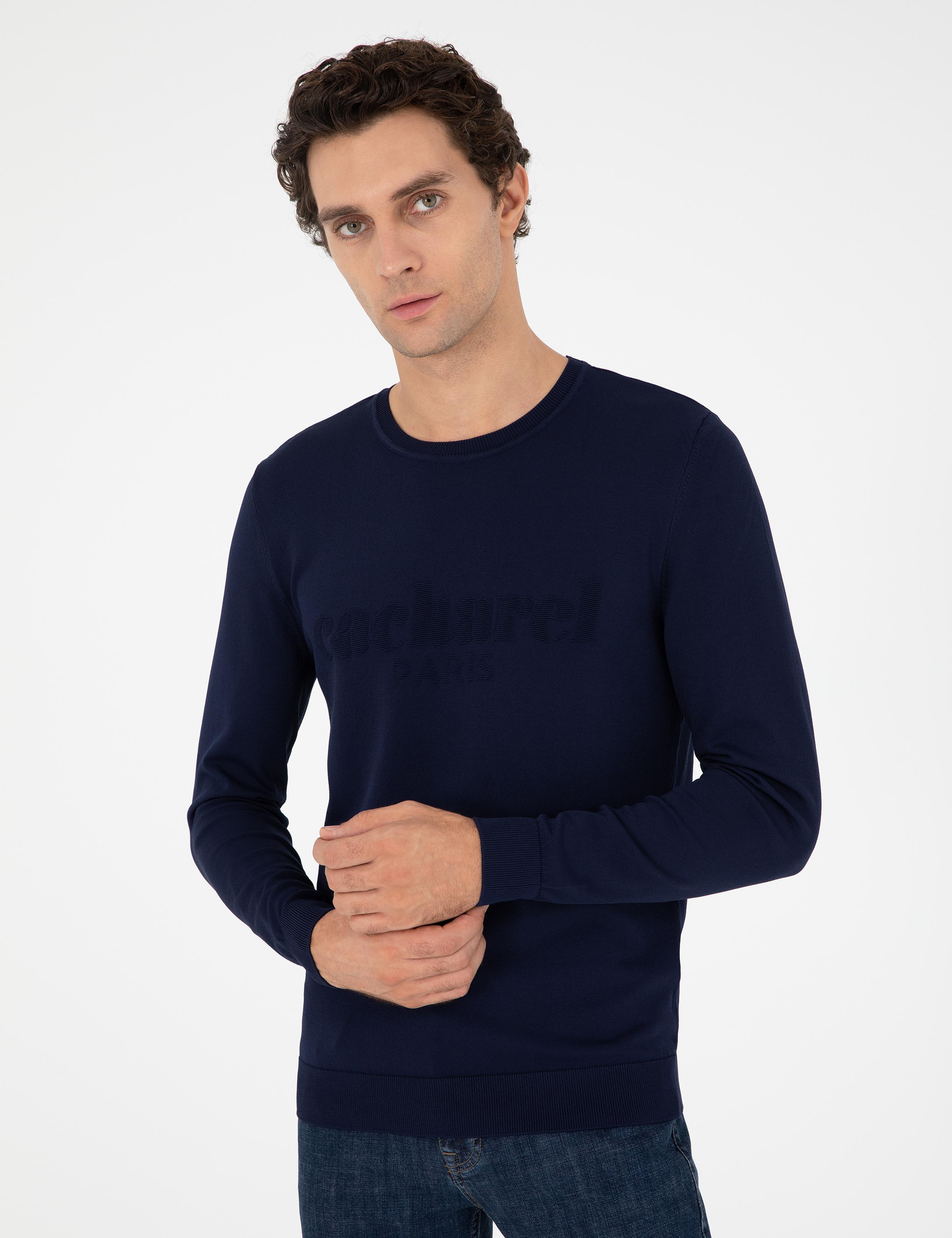 Lacivert Slim Fit Bisiklet Yaka Triko Kazak - 50293787024