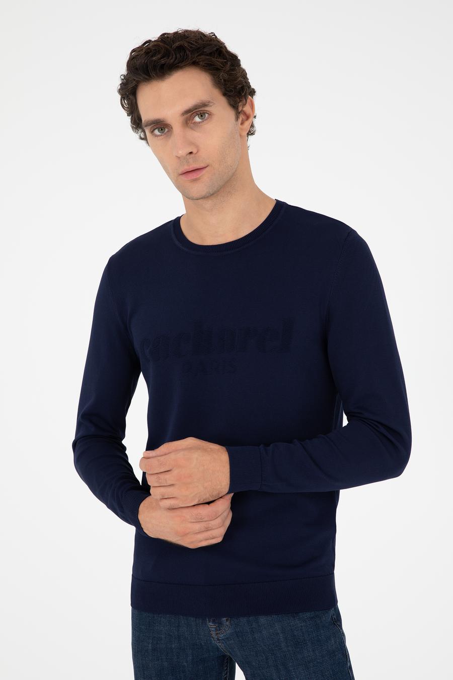 Lacivert Slim Fit Bisiklet Yaka Triko Kazak - 50293787024
