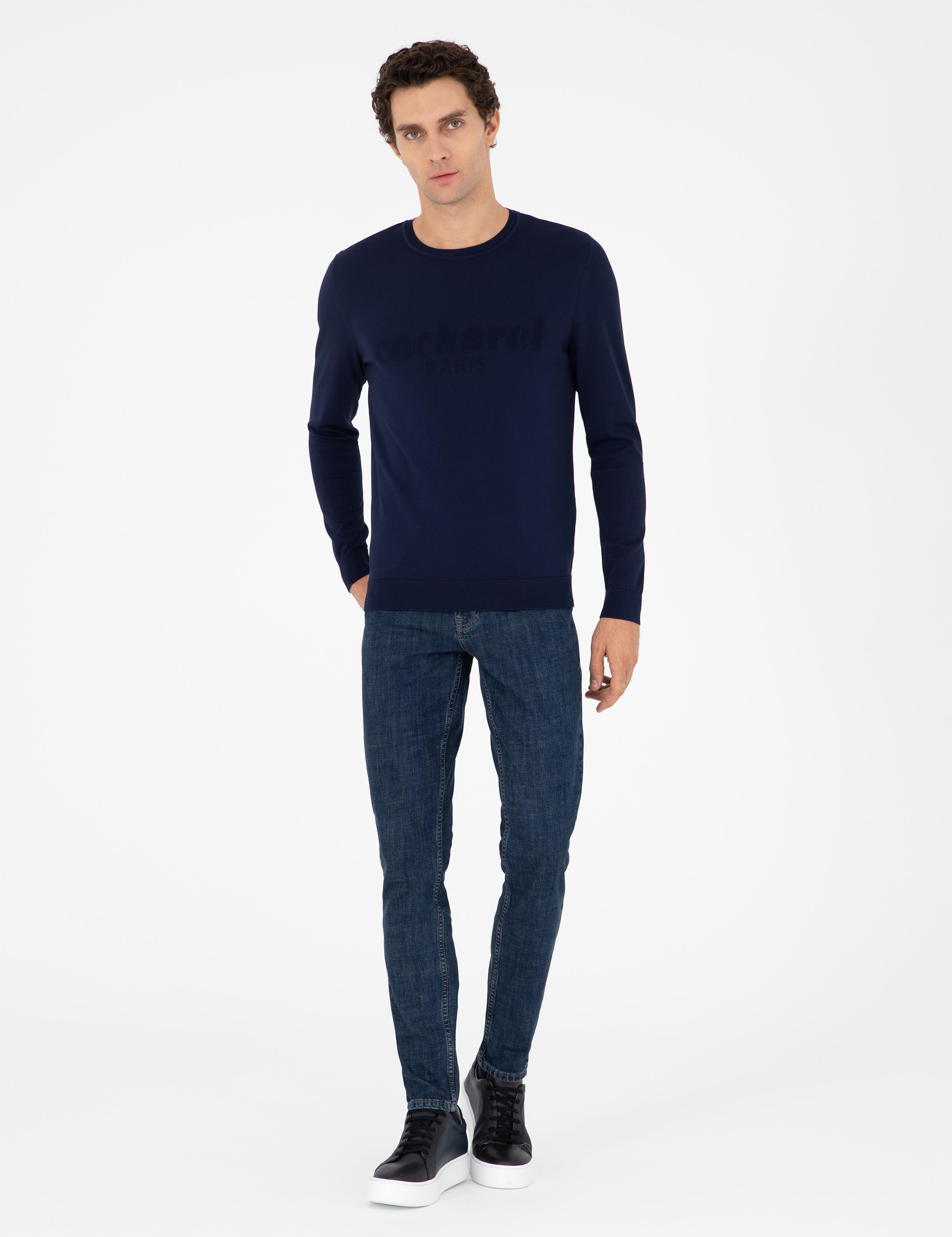 Lacivert Slim Fit Bisiklet Yaka Triko Kazak - 50293787024
