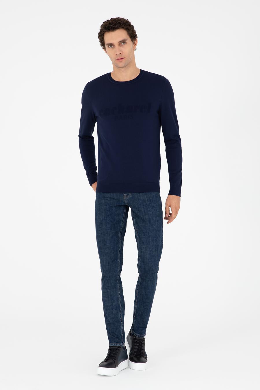 Lacivert Slim Fit Bisiklet Yaka Triko Kazak - 50293787024