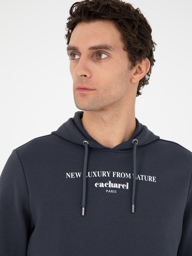 Antrasit Regular Fit Pamuk Karışımlı Kapüşonlu Sweatshirt