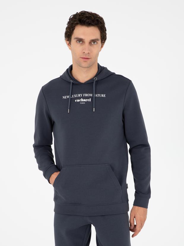 Antrasit Regular Fit Pamuk Karışımlı Kapüşonlu Sweatshirt