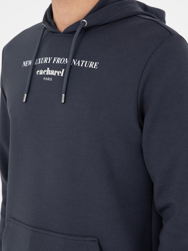 Antrasit Regular Fit Pamuk Karışımlı Kapüşonlu Sweatshirt