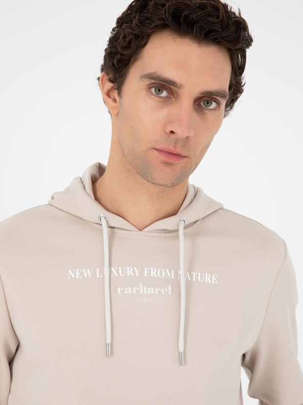 Bej Regular Fit Pamuk Karışımlı Yarım Fermuarlı Sweatshirt