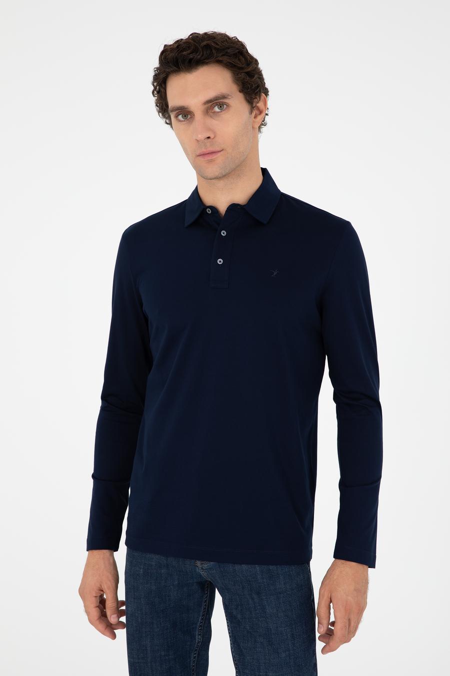 Lacivert Regular Fit %100 Pamuk Polo Yaka Sweatshirt - 50294327016