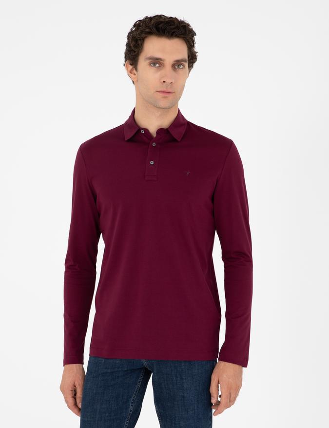 Bordo Regular Fit %100 Pamuk Polo Yaka Sweatshirt