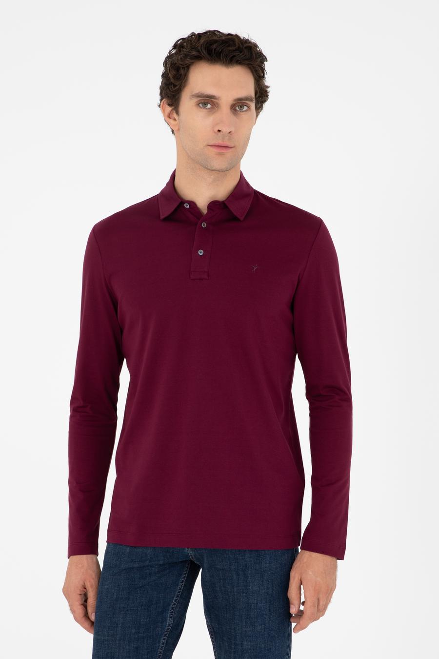 Bordo Regular Fit %100 Pamuk Polo Yaka Sweatshirt - 50294327024
