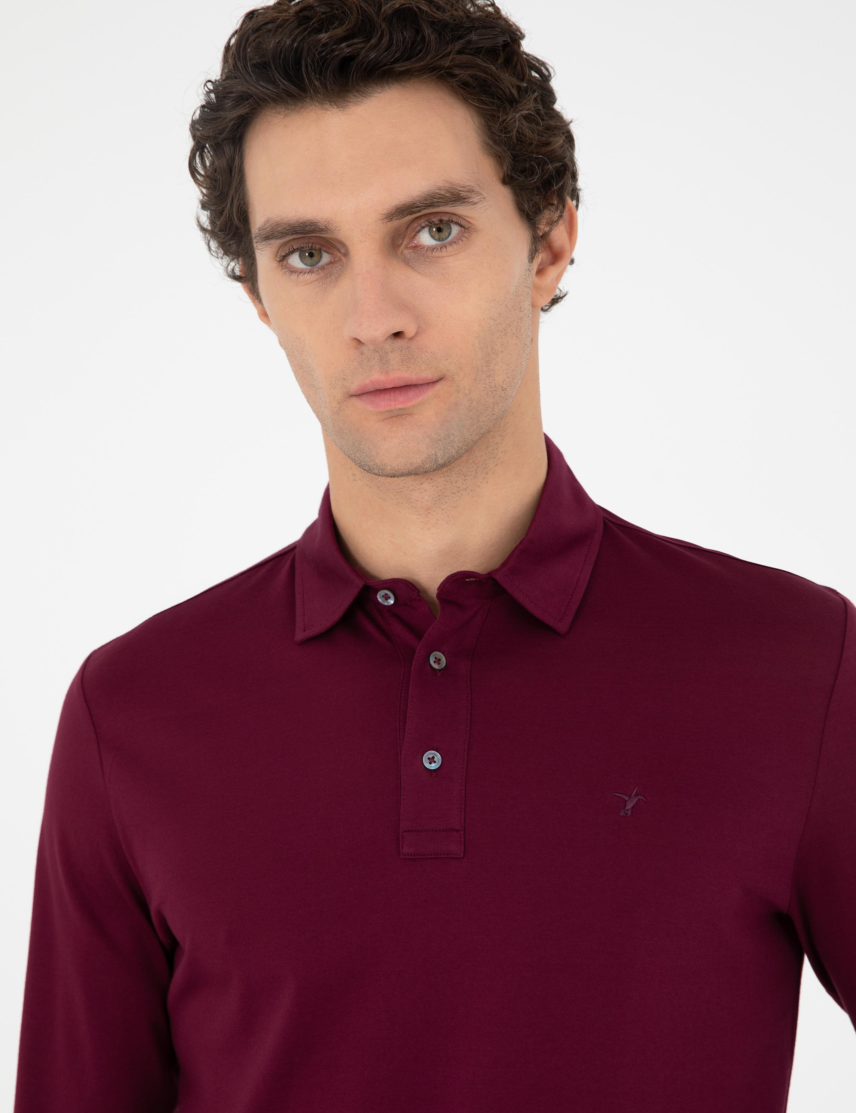 Bordo Regular Fit %100 Pamuk Polo Yaka Sweatshirt - 50294327024
