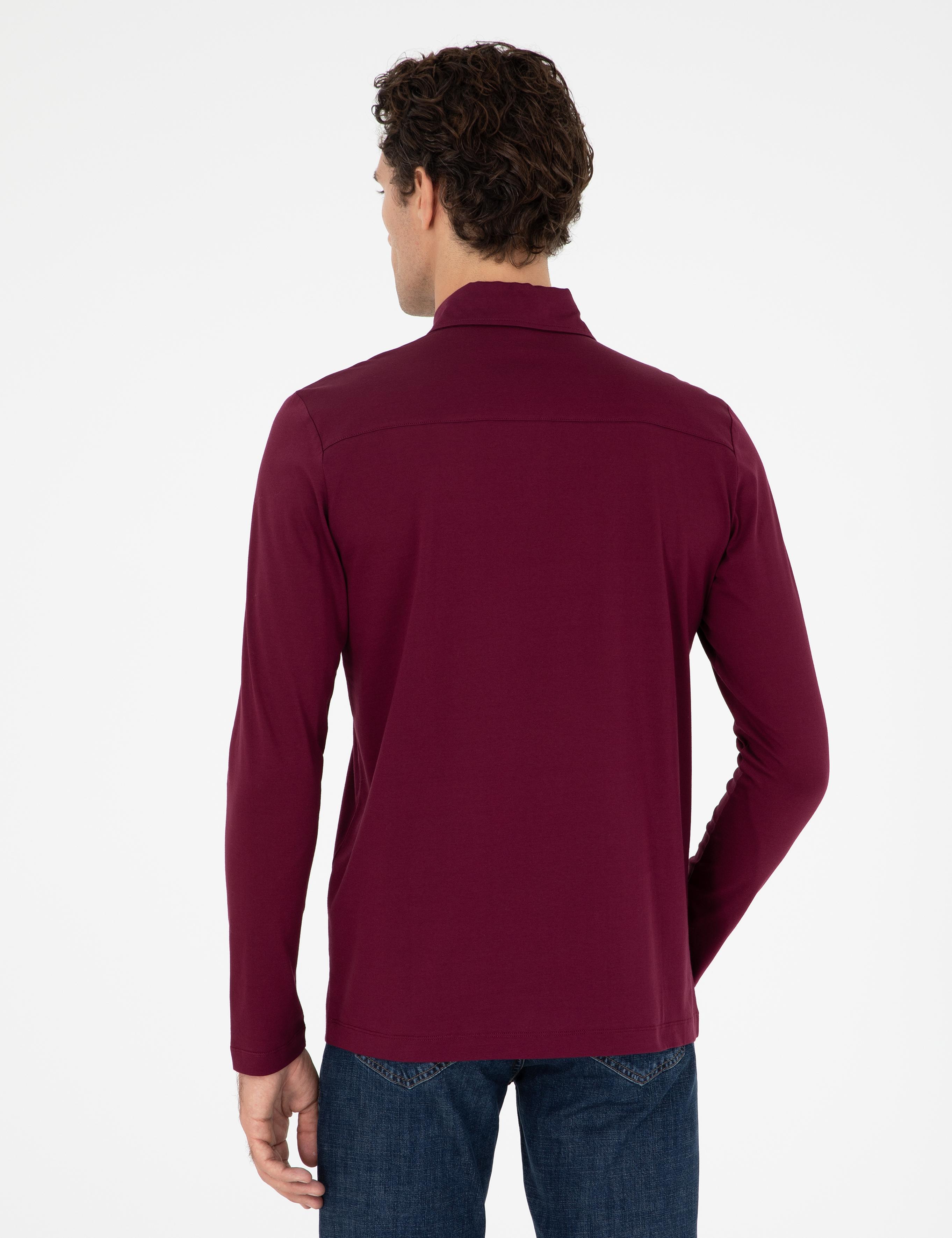 Bordo Regular Fit %100 Pamuk Polo Yaka Sweatshirt - 50294327024