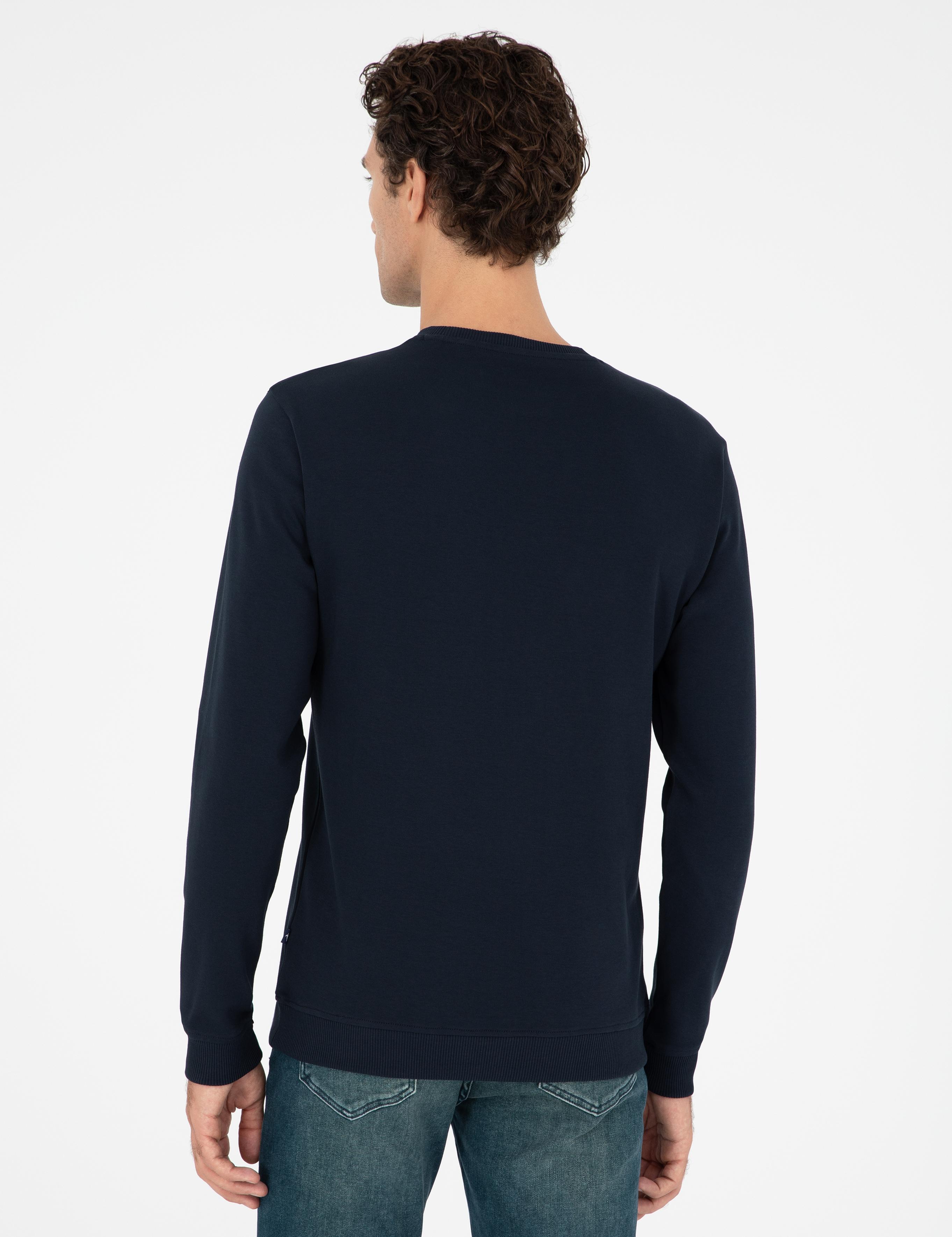 Lacivert Regular Fit Bisiklet Yaka Pamuklu Sweatshirt - 50296883010