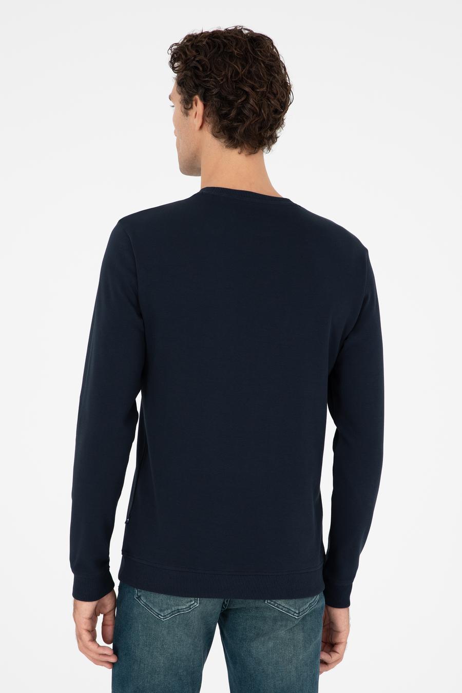 Lacivert Regular Fit Bisiklet Yaka Pamuklu Sweatshirt - 50296883010