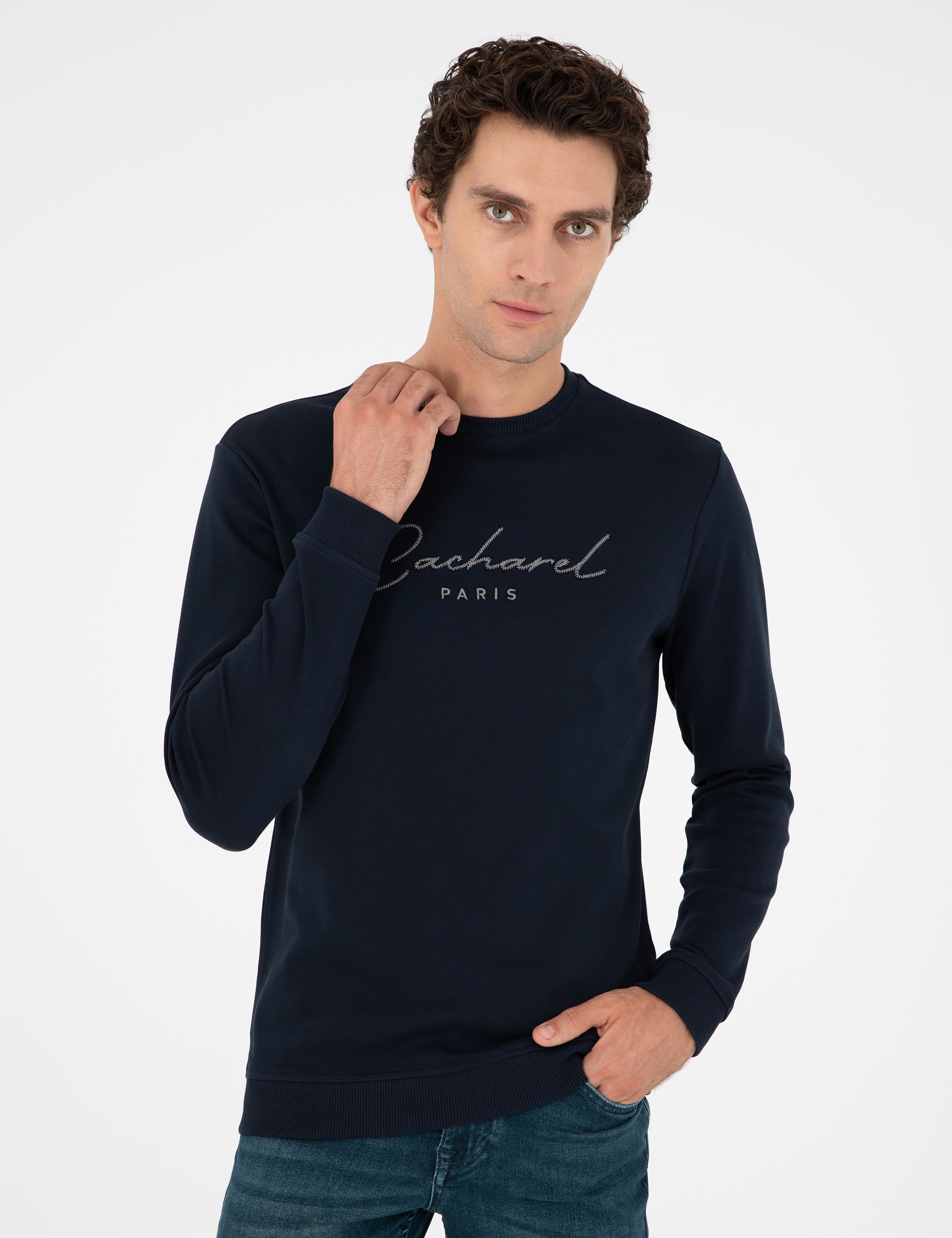Lacivert Regular Fit Bisiklet Yaka Pamuklu Sweatshirt - 50296883010