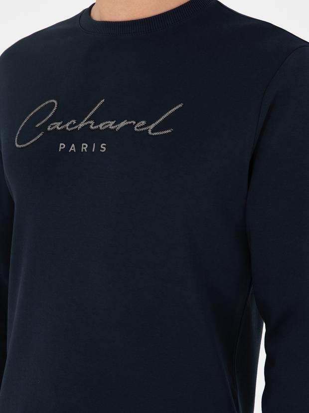 Lacivert Regular Fit Bisiklet Yaka Pamuklu Sweatshirt