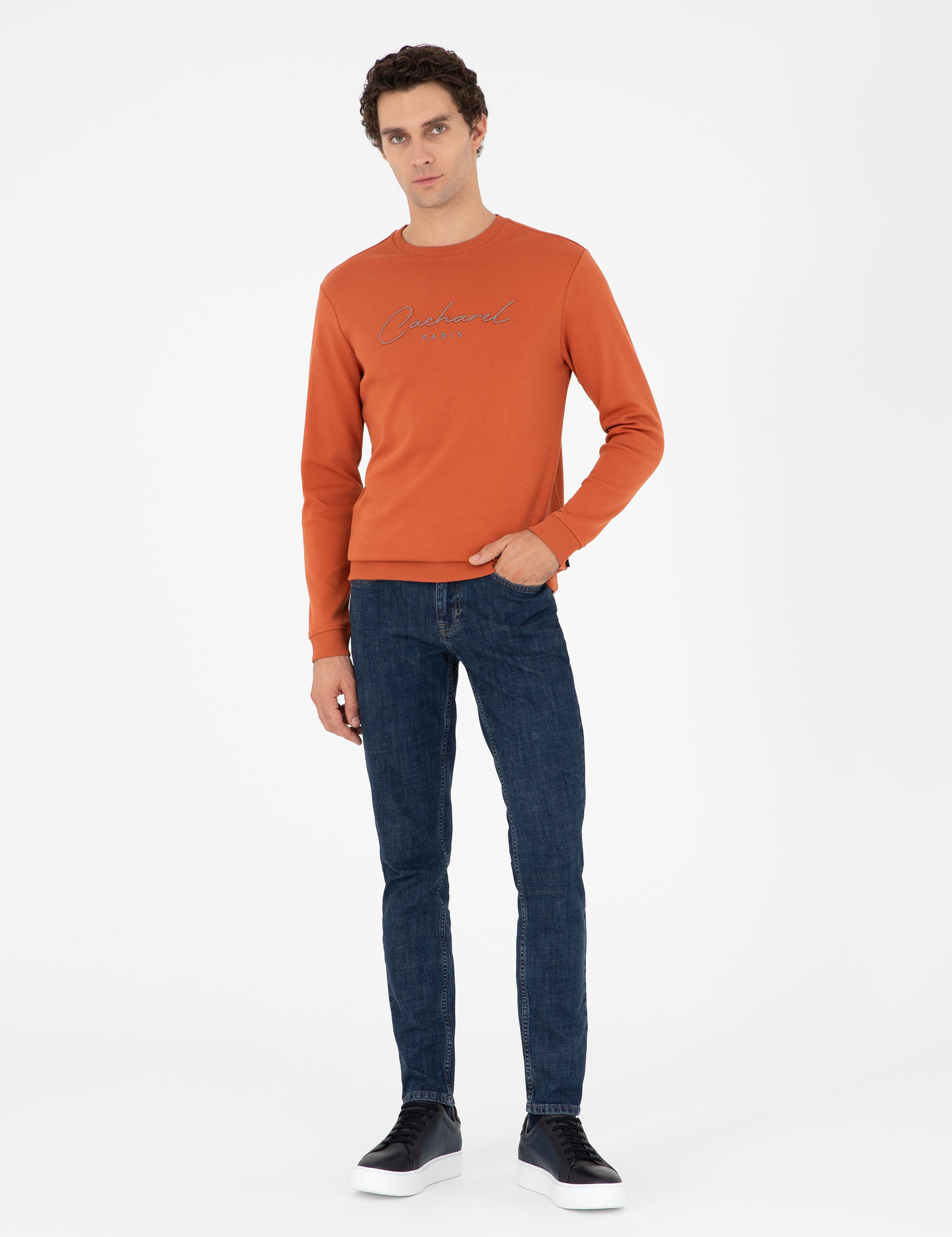 Turuncu Regular Fit Bisiklet Yaka Pamuklu Sweatshirt - 50296883025