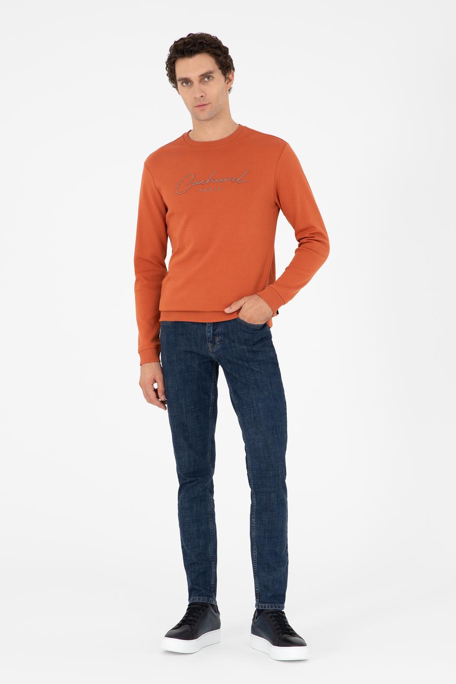 Turuncu Regular Fit Bisiklet Yaka Pamuklu Sweatshirt - 50296883025